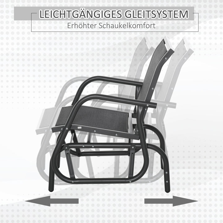 Metal gyngestol, havestol med armlæn og ryglæn, havegynge, lasteevne op til 120 kg, udendørs afslapningsstol til altan, have og terrasse, sort
