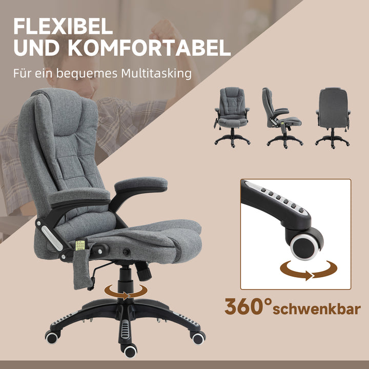 Kontorstol massagestol med varmefunktion, ergonomisk executive-stol, højdejusterbar drejestol, gamingstol med massage, mørkegrå, 68 x 72 x 110–120 cm