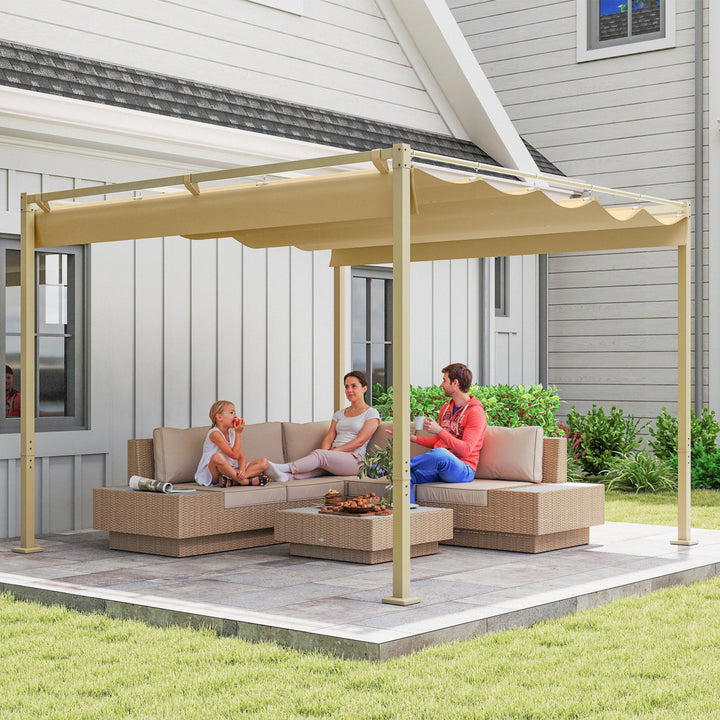 3 x 3 m havepergola med udtrækkeligt tag, pavillon, skyggemarkise, UPF30+, khaki