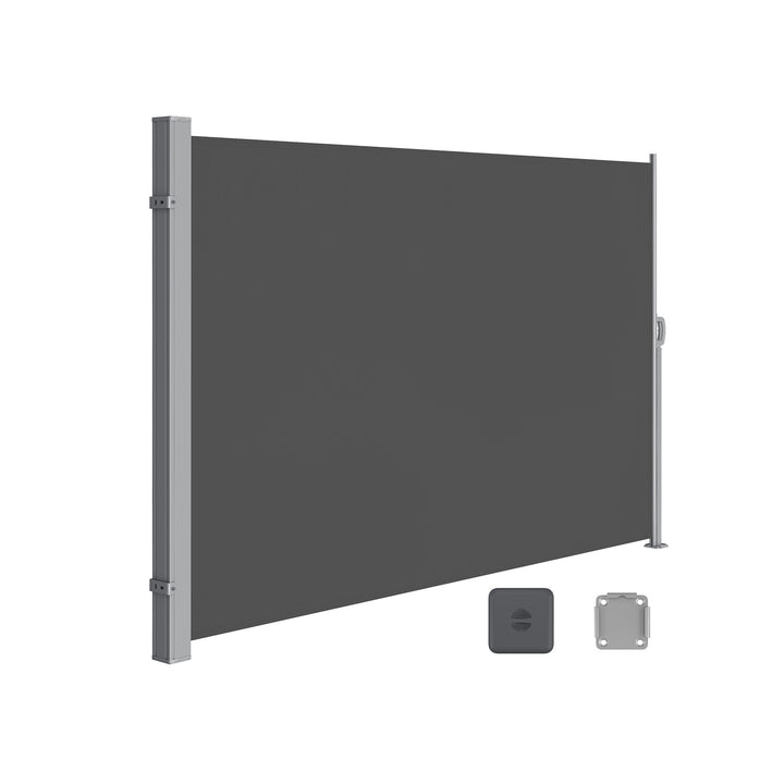 Side markise til balkon og terrasse, måler 160 x 350 cm (H x L), i farven smoky grå