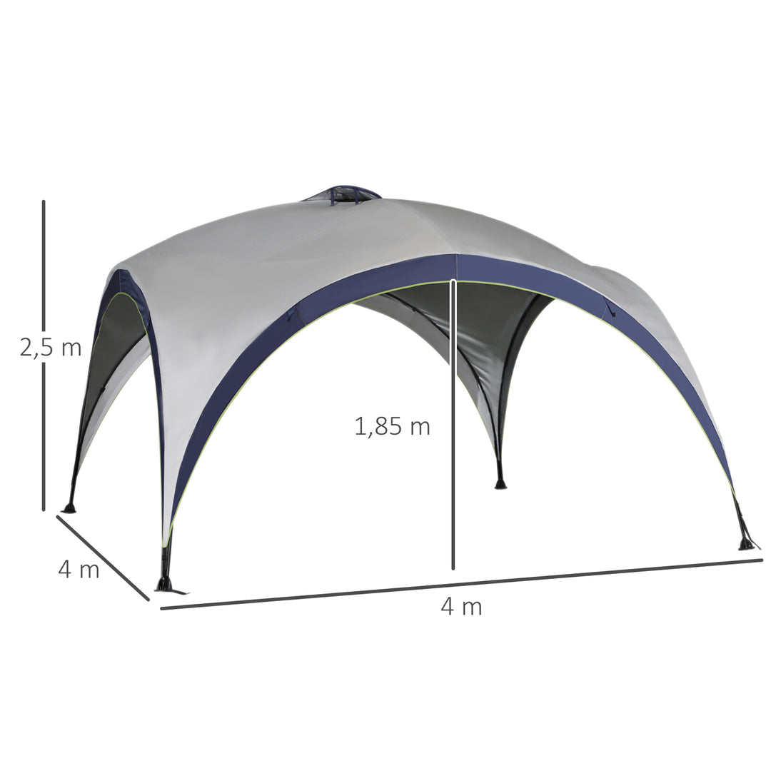 Garden pavilion havetelt marquee partytelt solbeskyttelse vejrbestandig metalstang + polyester cremehvid + blå 4 x 4 x 2,5 m