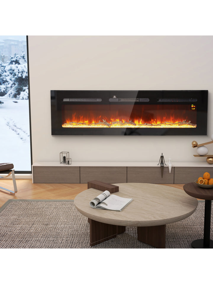 Elektrisk pejs med varmelegeme 1800 W LED 3D flammeeffekt 152,4 cm Sort