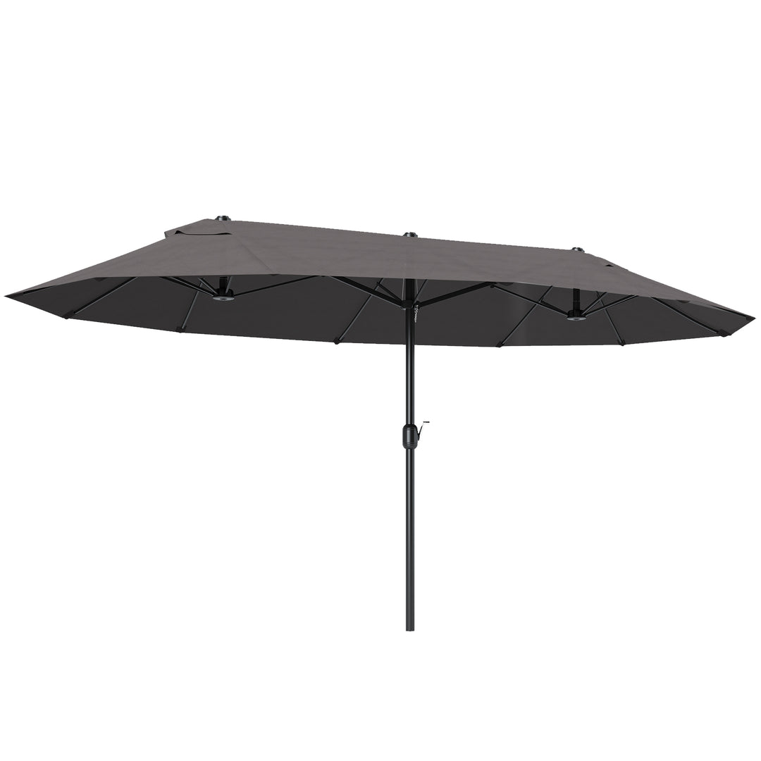 Dobbelt parasol 455 x 265 cm, UV-beskyttende parasol med håndsving, vindtæt balkonparasol, håndsvingparasol, solskærm til balkon og have, grå
