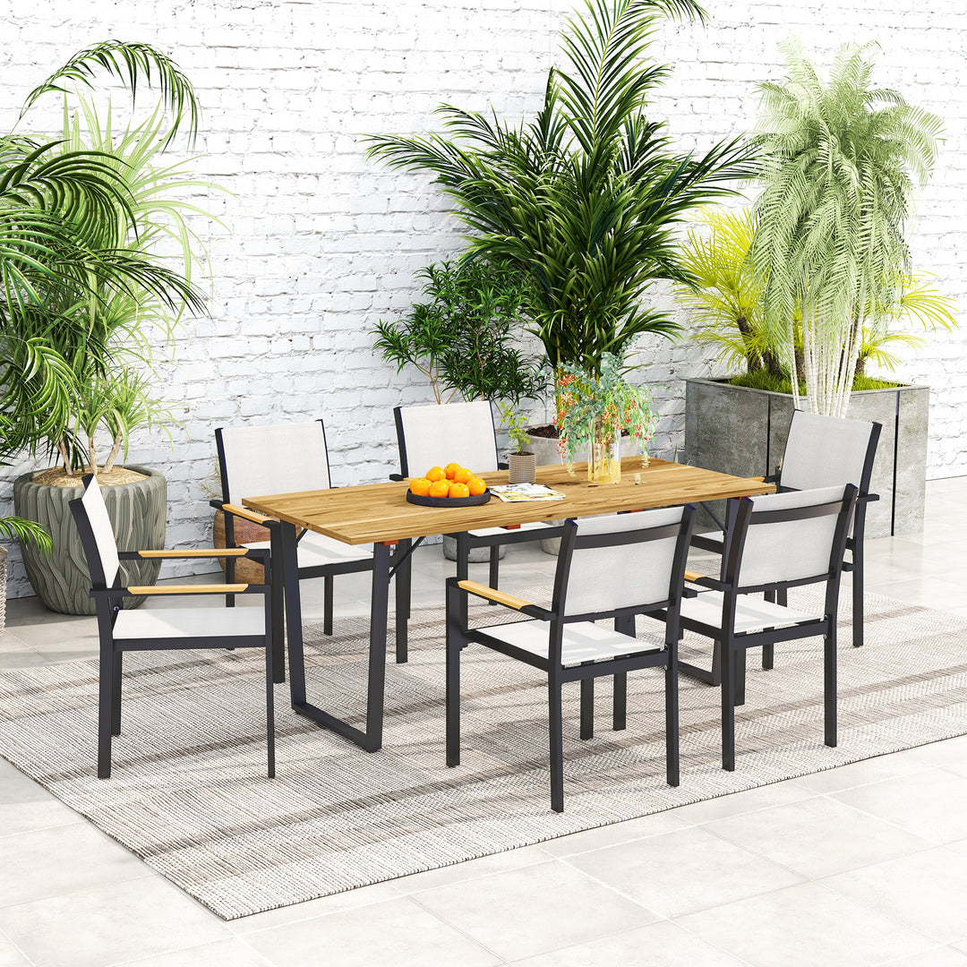 Havebord træ 175x80 cm vejrbestandigt balkonbord med parasolhul buffetbord til 6 personer brun