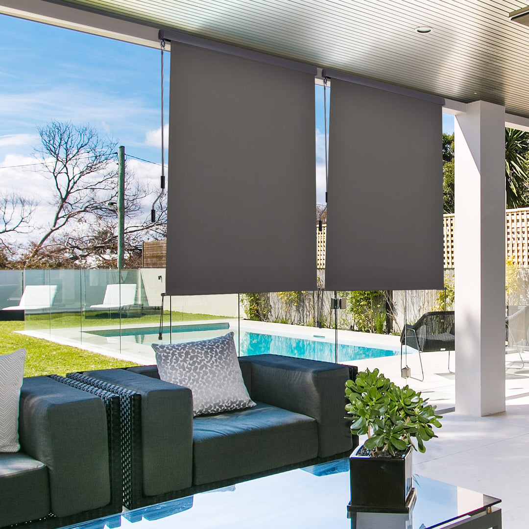 Vertikal markise balkonmarkise vertikal markise vindbeskyttelse sidegardin privatlivsskærm med håndsving polyesterstof + aluminiumsgrå 250 x 140 cm