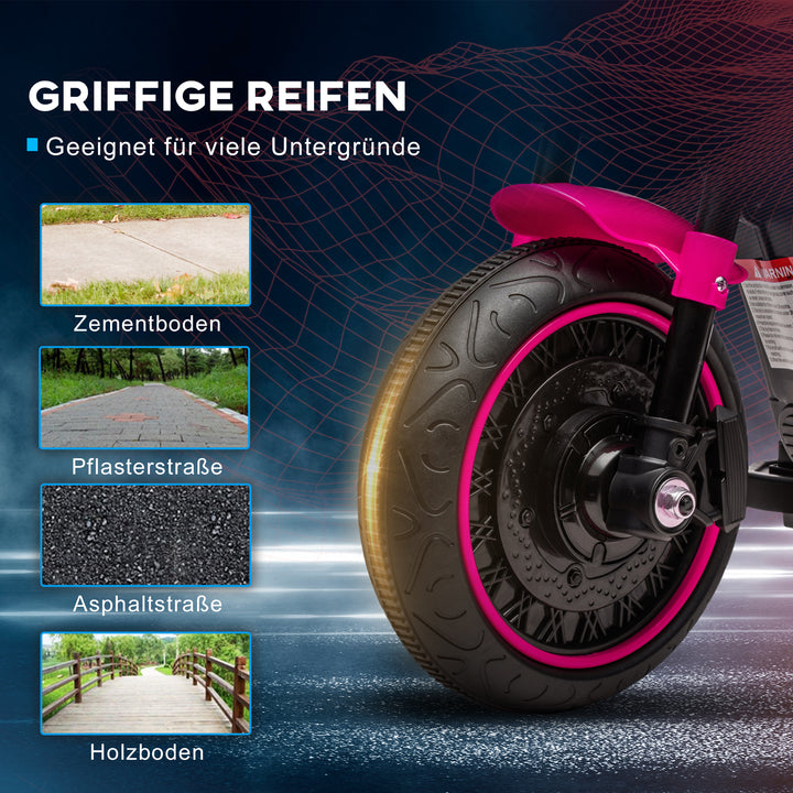 Elektrisk børnemotorcykel med støttehjul, forlygte, 1,5 til 3 km/t, til børn 1,5 til 3 år, pink