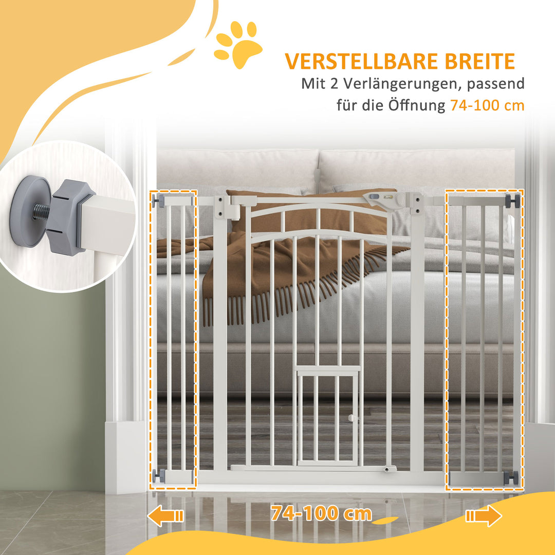 Trappegitter hundegitter, automatisk lukning, enhåndsbetjening, 100 cm x 4 cm x 76 cm, hvid