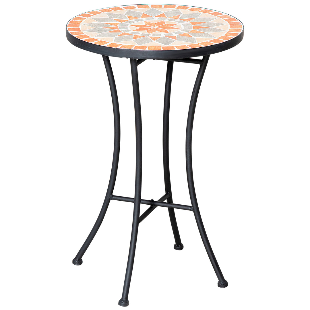 Sidebord, havebord, Ø35,5 cm, rundt, vejrbestandigt, netdesign, balkonbord med mosaikmønster, campingbord i metal, sofabord til stue, kontor, udendørs, indendørs, gul+grå
