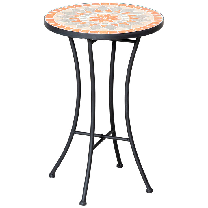 Sidebord, havebord, Ø35,5 cm, rundt, vejrbestandigt, netdesign, balkonbord med mosaikmønster, campingbord i metal, sofabord til stue, kontor, udendørs, indendørs, gul+grå