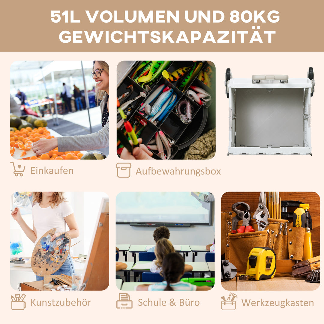 Indkøbsvogn / trolley, sammenklappelig, teleskophåndtag, belastningskapacitet op til 65 kg, hvid