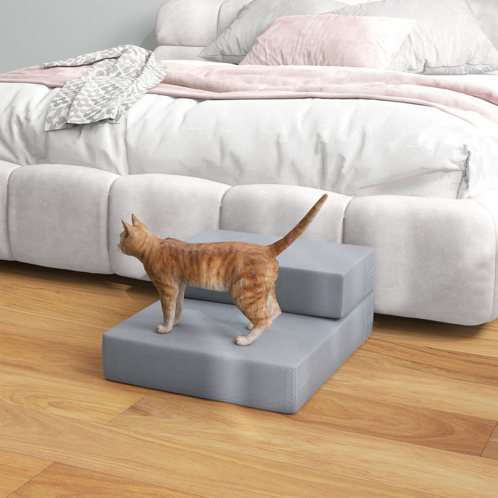 Kæledyrstrappe, kæledyrsmåtte, 2 trin, foldbar, op til 7 kg, hundetrappe, trappe, måtte til katte og hunde, grå, L45 x B39 x H20 cm