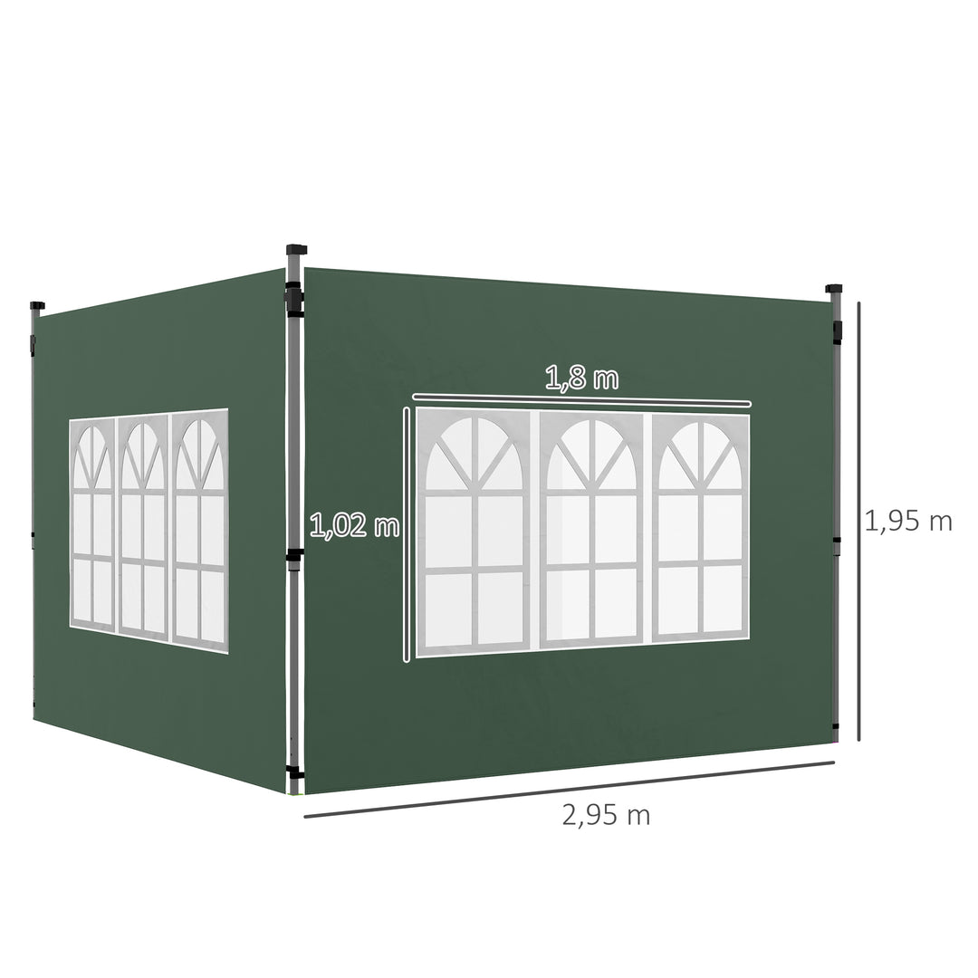Sæt med 2 sidepaneler til 3x3/3x4 m pavillon, sidevæg med vindue, vandtæt, grøn