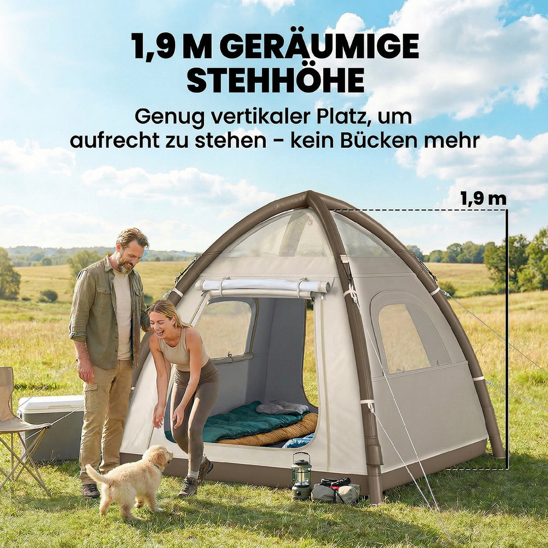 Oppusteligt 3-personerstelt, hurtig opsætning, udendørs campingtelt med luftpumpe, netvinduer, aftageligt tag