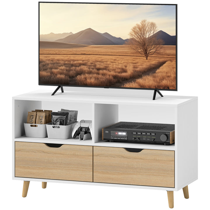 Tv-skab, tv-kommode, åbne hylder, træ, 99 x 39 x 58 cm, hvid