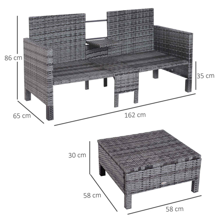 Havemøbler, 3-delt siddegruppe, udendørs sofa, 2 taburetter, 2-5 personer, sædehynder, rattan-look, grå