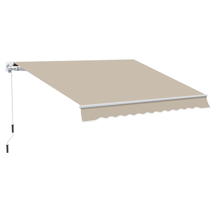 Markise, solsejl, udtrækkelig, med håndsving, metalramme, polyester, hvid+beige, 3,95 x 2,45 m