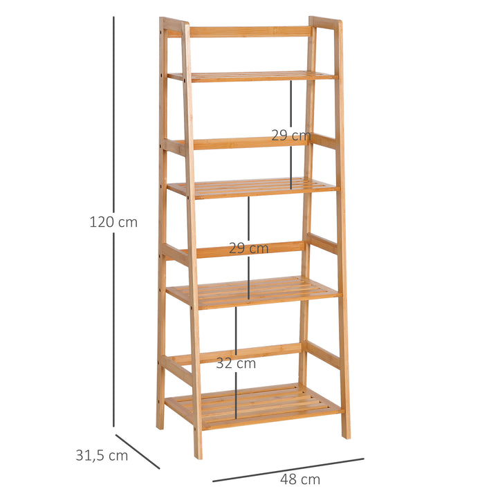 Bogreol, 4 etager, stigedesign, bambustræ, naturlig