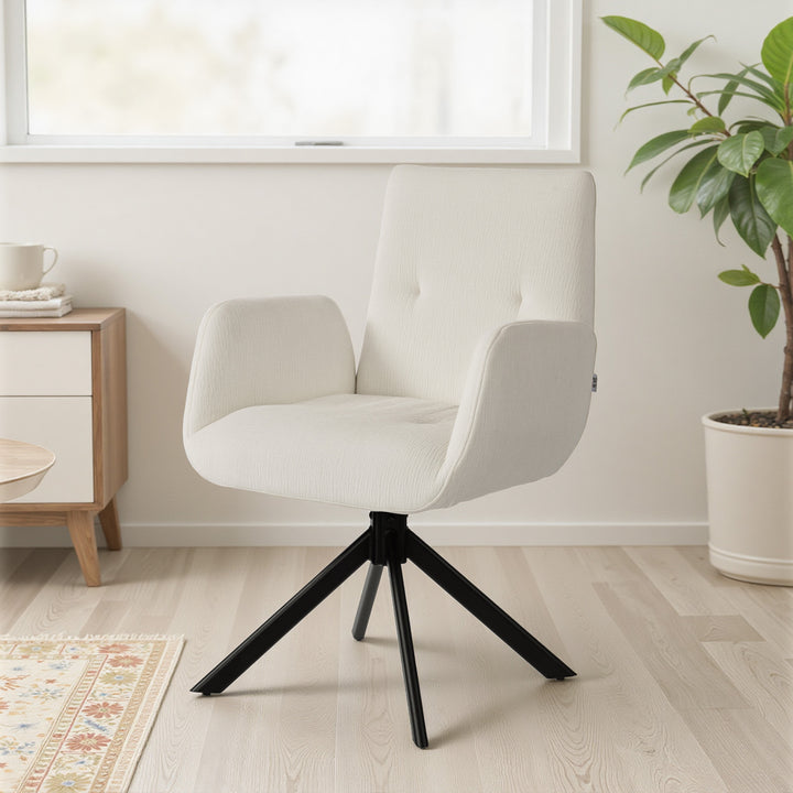 Polstret lænestol, accentstol, moderne design, drejelig, op til 120 kg, cremehvid
