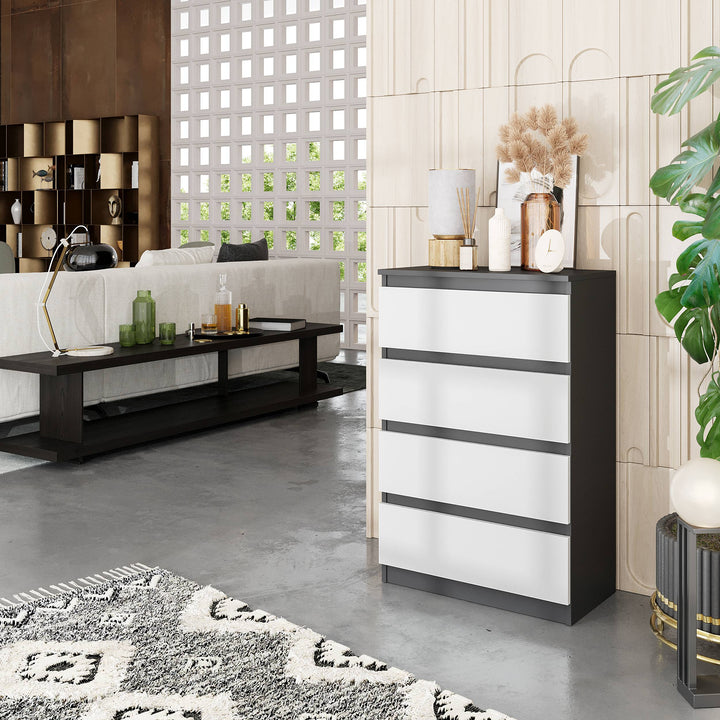 GABRIEL – kommode / sideboard med 4 skuffer – antracit / mat hvid – H92 cm B60 cm D33 cm