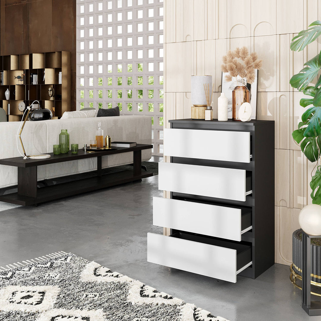 GABRIEL – kommode / sideboard med 4 skuffer – antracit / mat hvid – H92 cm B60 cm D33 cm