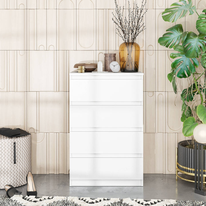 GABRIEL – kommode / sideboard med 4 skuffer – mat hvid – H92 cm B60 cm D33 cm