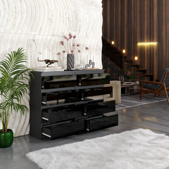 GABRIEL – kommode / sideboard med 8 skuffer – antracit / sort højglans – H92 cm B120 cm D33 cm