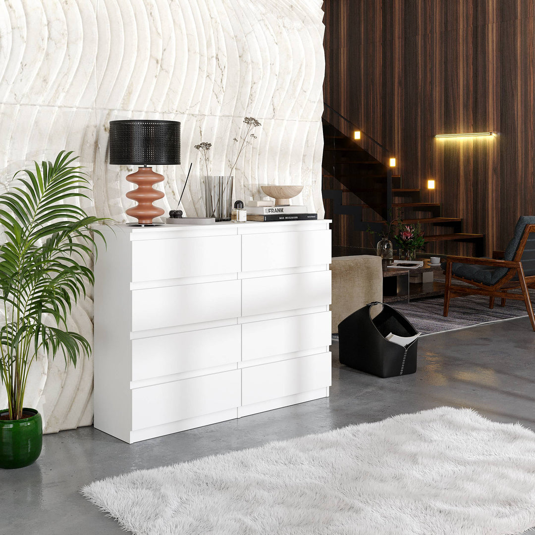 GABRIEL – kommode / sideboard med 8 skuffer – mat hvid – H92 cm B120 cm D33 cm