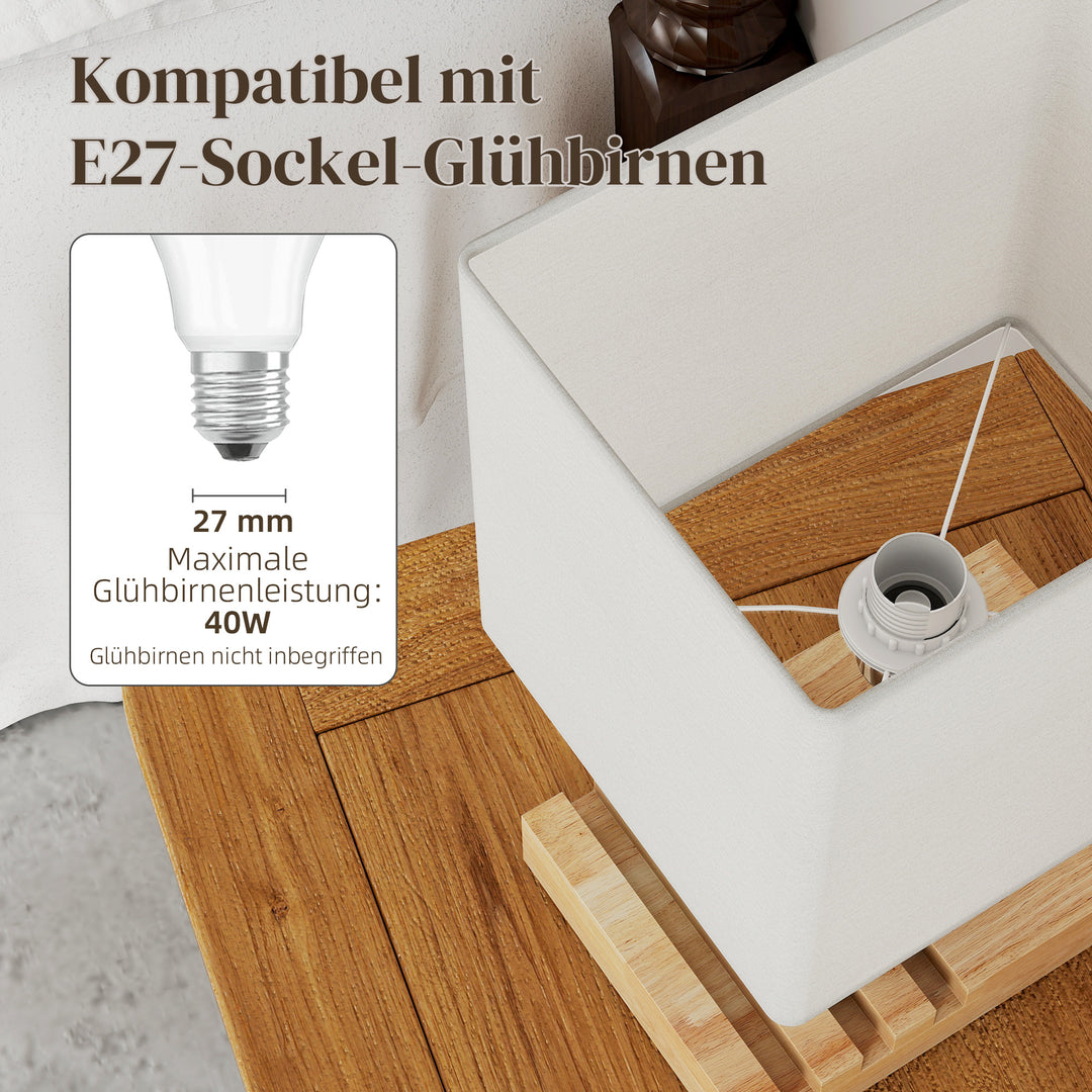 Sengelampe, USB-porte, træ, stof, vippekontakt, opbevaringsrum, hvid