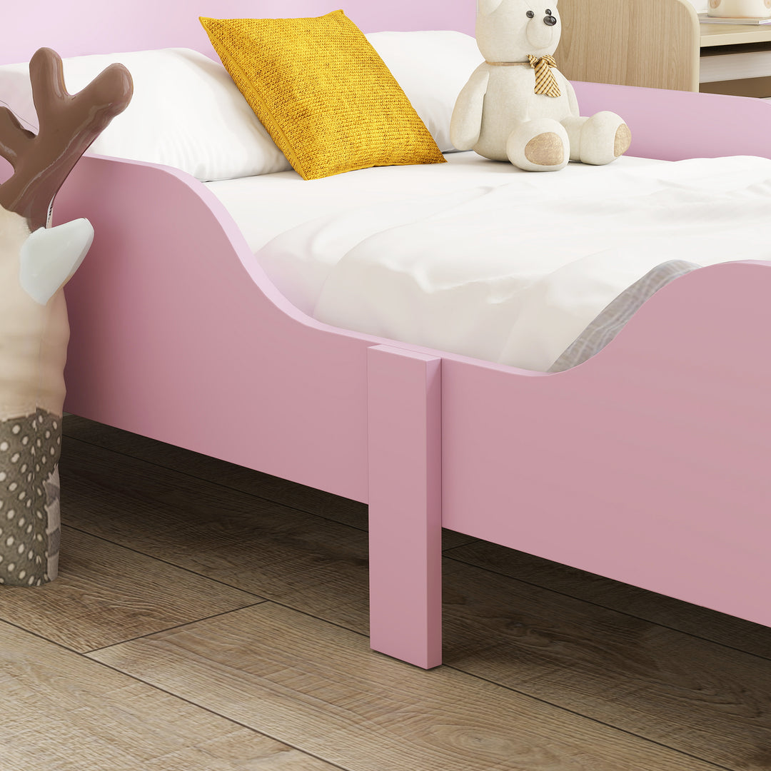 Børnesengramme, enkeltsengramme til børn, sikkerhedsskærm, lille seng til børneværelse, mdf, uden madras, pink