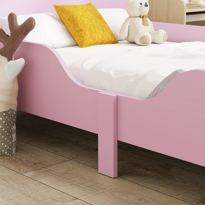 Børnesengramme, enkeltsengramme til børn, sikkerhedsskærm, lille seng til børneværelse, mdf, uden madras, pink