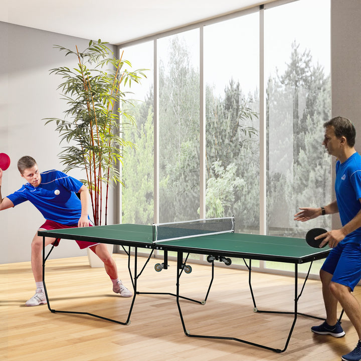 Bordtennisbord, foldbart, 8 hjul, inklusive bat og bolde, 274 cm x 152,5 cm x 76 cm, grøn