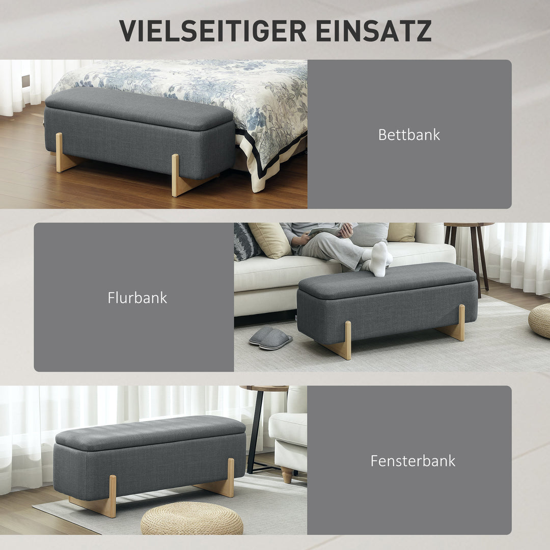 Opbevaringsskammel, skumpolstret sæde, linnedlook, 111 x 44 x 44,5 cm, mørkegrå