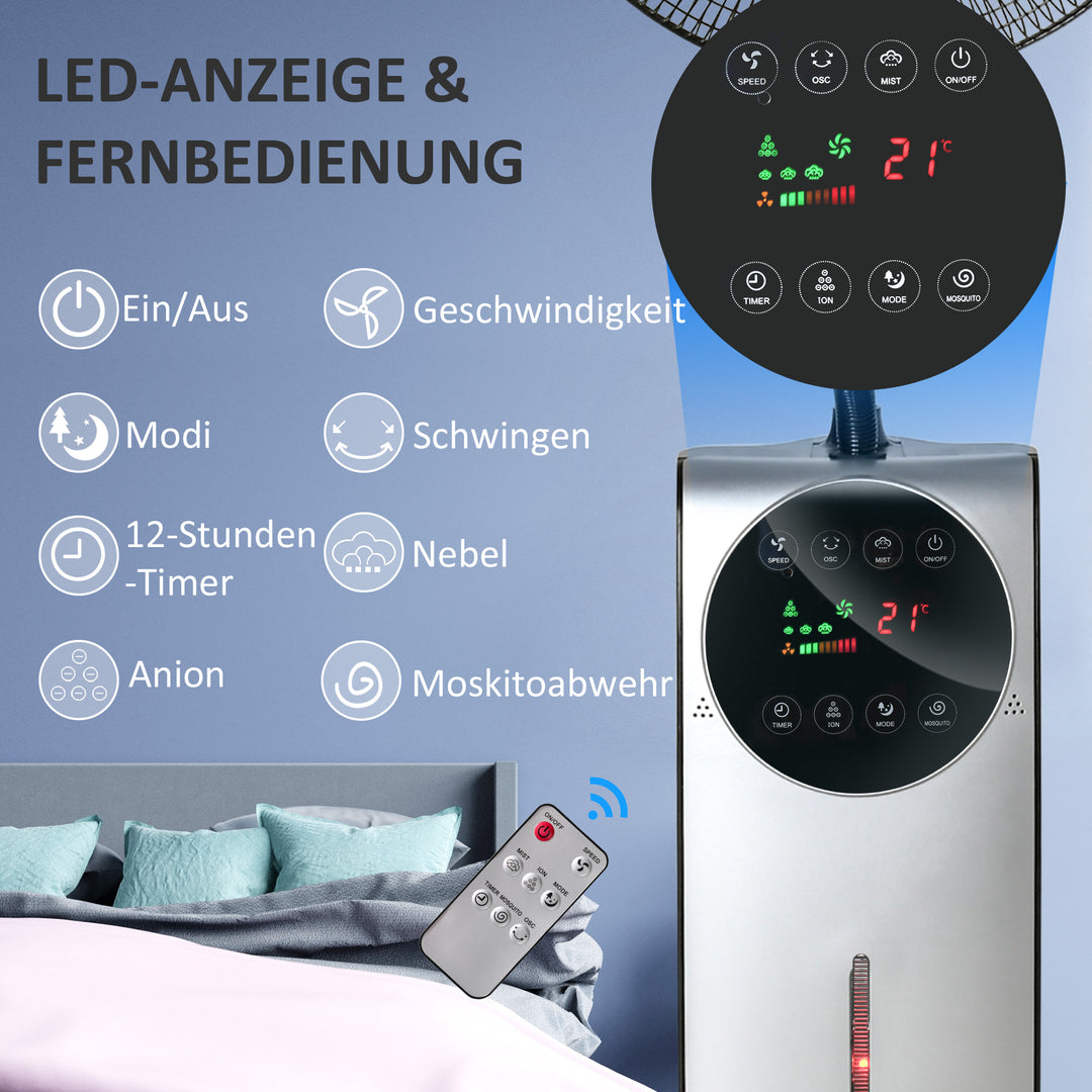 2-i-1 ventilator, LED-display, timerfunktion, Ø 44,5 x 135H cm, sølv + sort