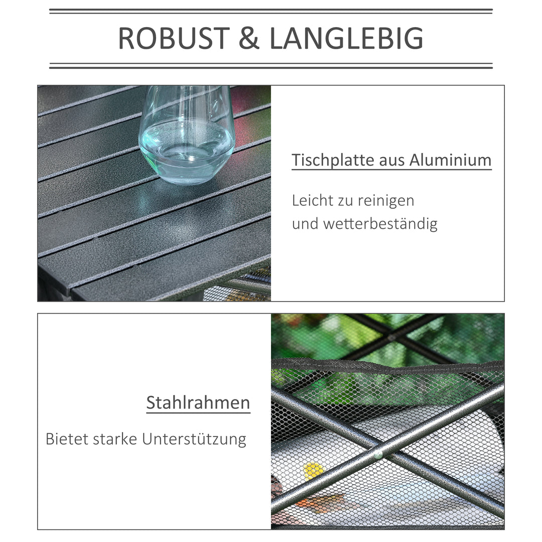 Foldbart campingbord i aluminium med netpose, bærbart picnicbord til camping, have, fest, picnic, balkon, sort, 70 x 70 x 69 cm