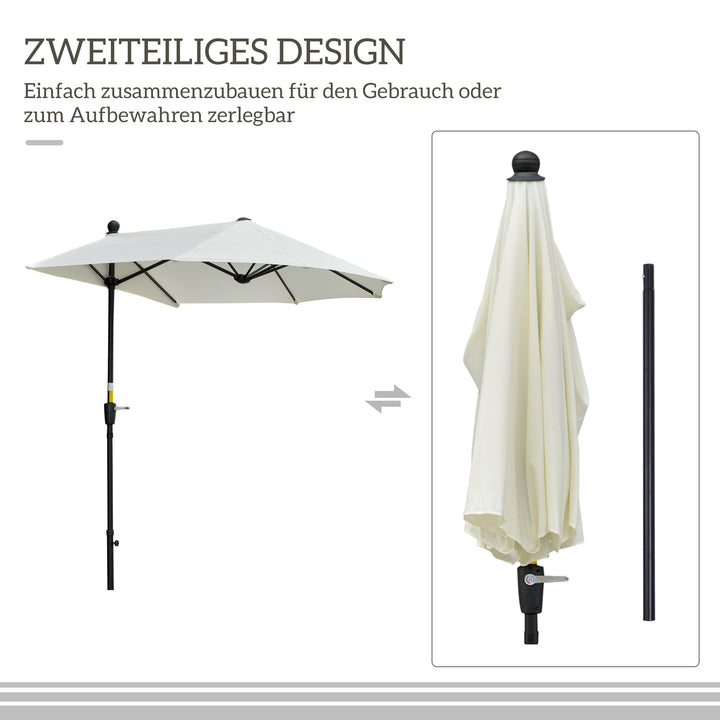 Halvrund parasol 1,9 x 2 m dobbelt parasol med håndsving, cremehvid