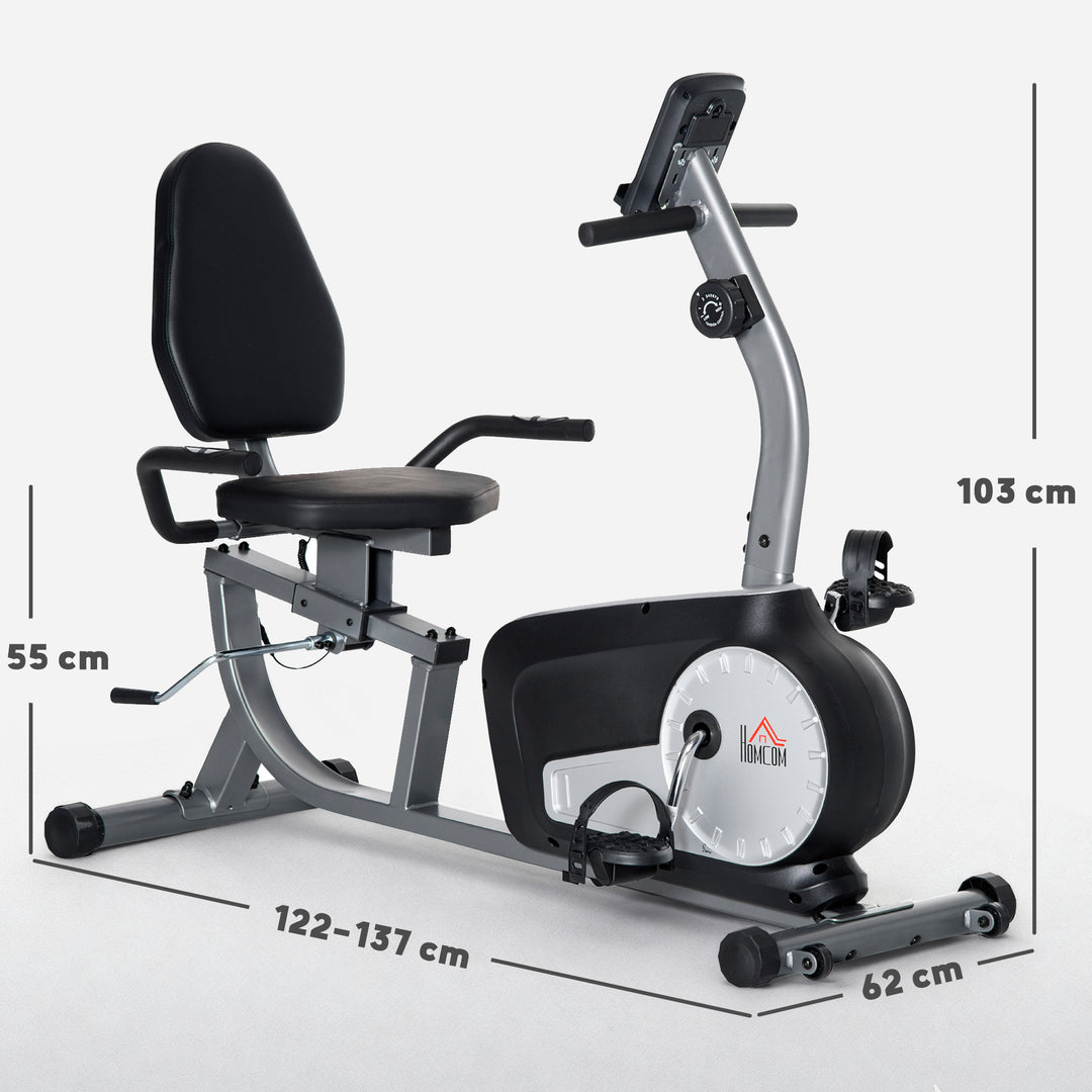 Motionscykel med 8 modstandsniveauer, 122-137 x 62 x 103 cm, stål, grå+sort+sølv