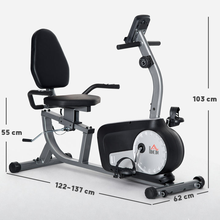 Motionscykel med 8 modstandsniveauer, 122-137 x 62 x 103 cm, stål, grå+sort+sølv