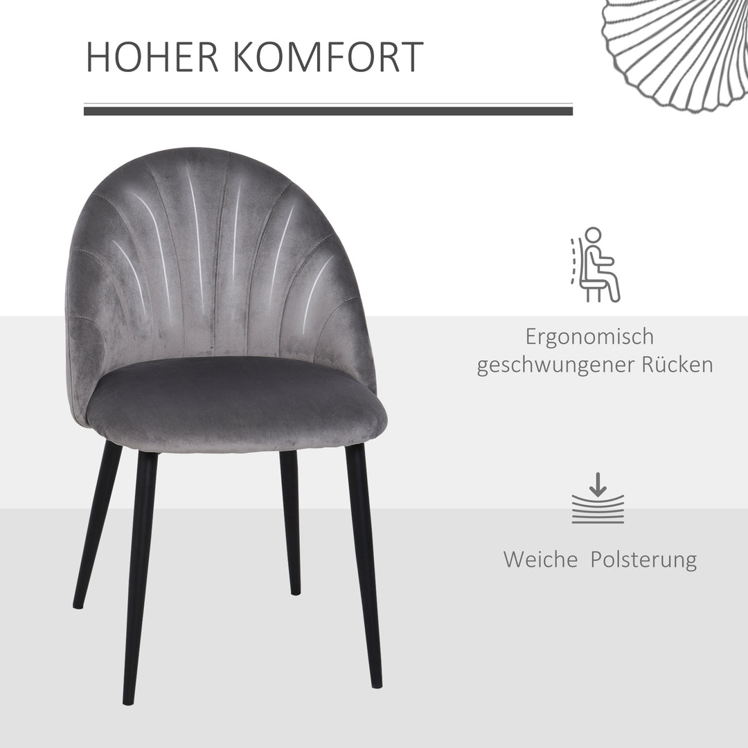 Sæt med 2 spisestuestole, accentstole, køkkenstole, retrodesign, fløjlslook, 52 cm x 54 cm x 79 cm, grå