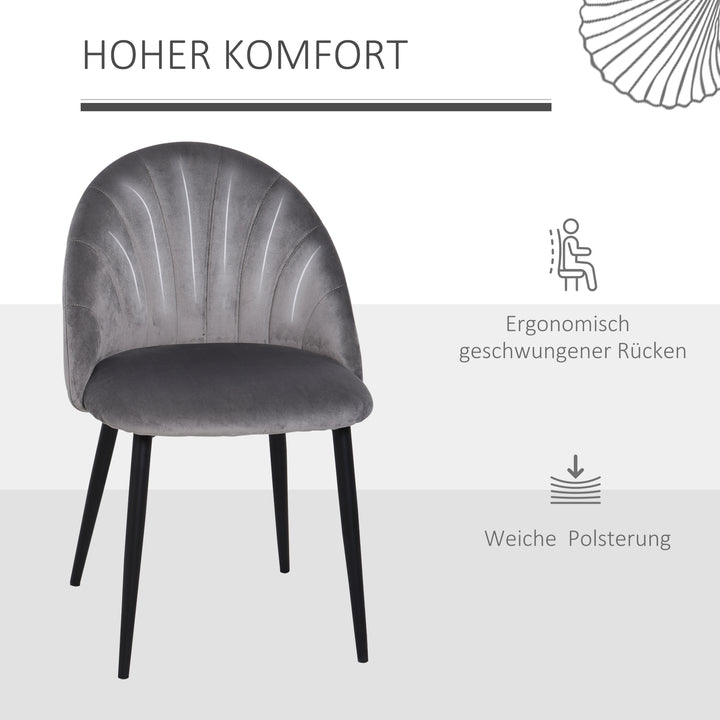 Sæt med 2 spisestuestole, accentstole, køkkenstole, retrodesign, fløjlslook, 52 cm x 54 cm x 79 cm, grå