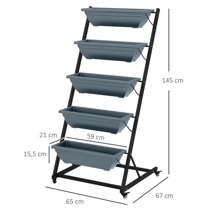 Plantestativ, blomsterstativ, plantehylde, stabelbar, vejrbestandig, 65 x 67 x 145 cm, grå + sort