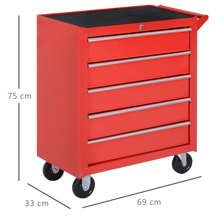 Rullende skab, værktøjsskab til garage, skur, stål, 69l x 33b x 75h cm, rød