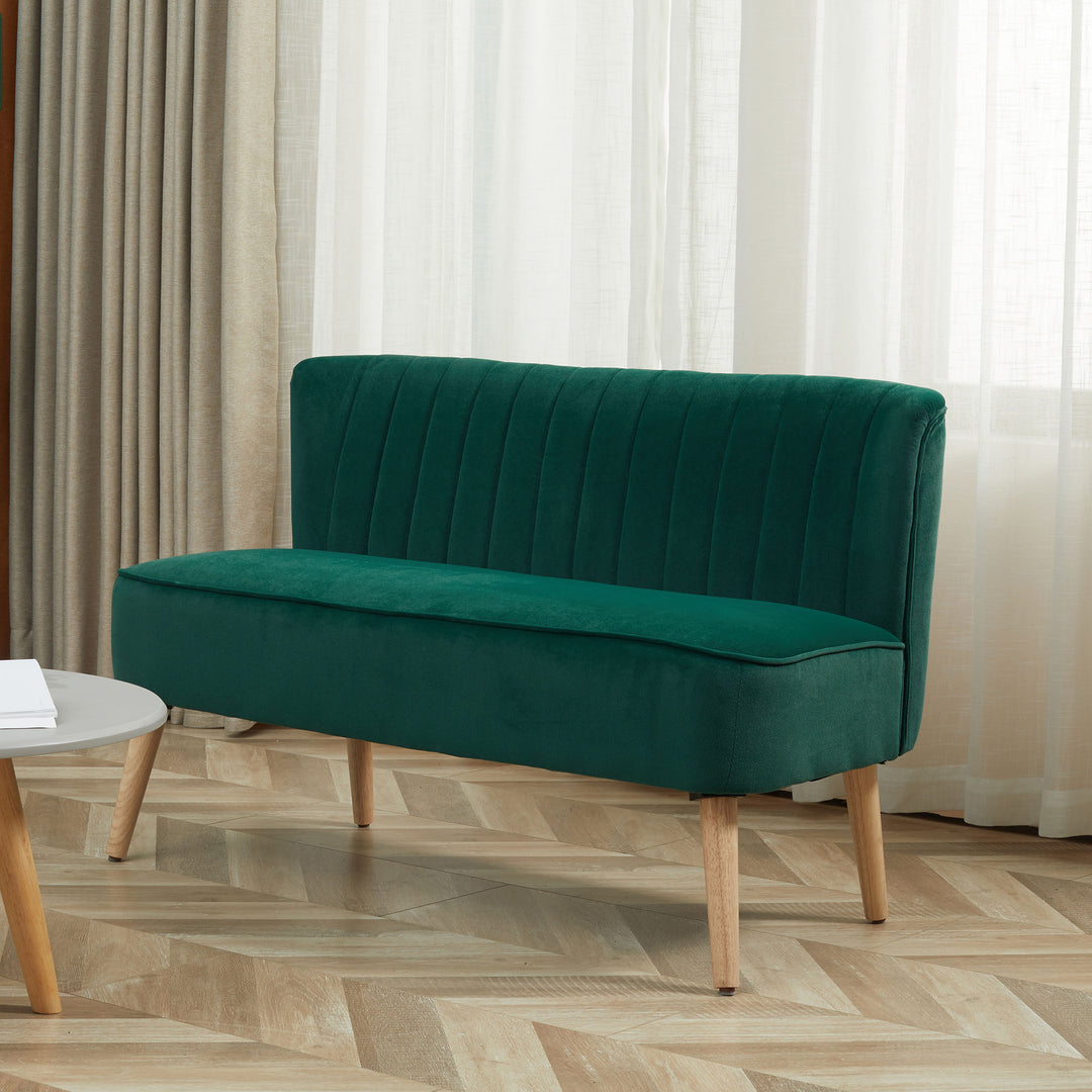 2-Personers stofsofa polstret sofa dobbeltsofa siddemøbler loungesofa træ fløjlsagtig polyesterskum mørkegrøn 117 x 56,5 x 77 cm
