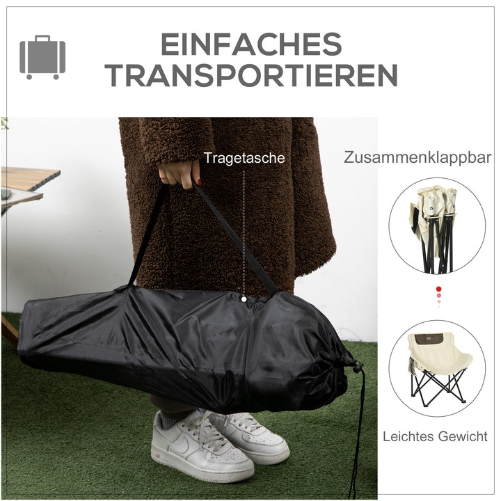 Foldbar campingstol med stålramme og stofsæde og bæretaske, hvid
