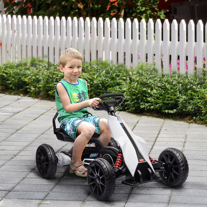 Gokart til børn, el-kart, op til 5 km/t, sikkerhedssele, sæde med ryglæn, plastik, metal, hvid