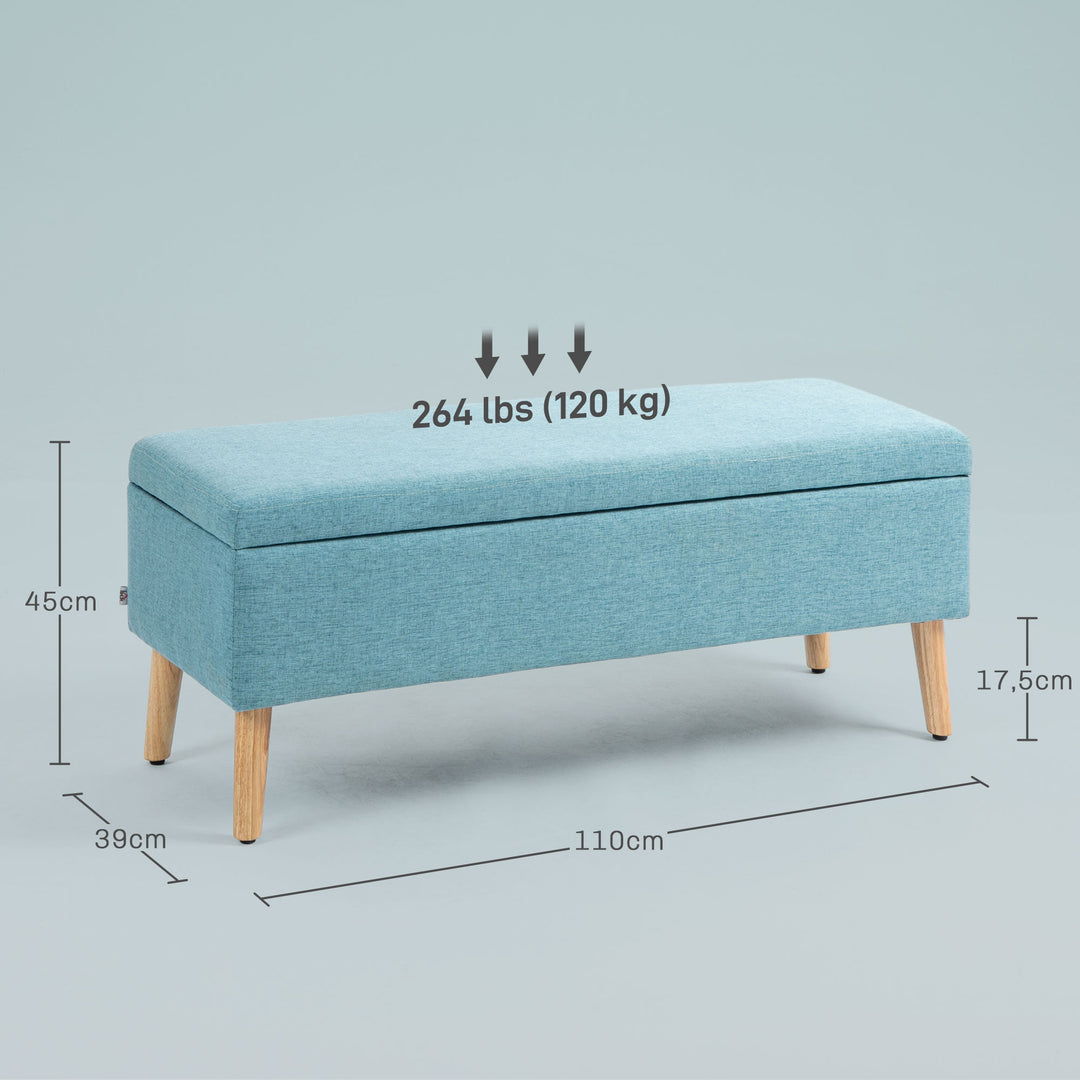 Bænk med opbevaring, op til 220 kg, linnedlook, 110 x 39 x 45 cm, blå