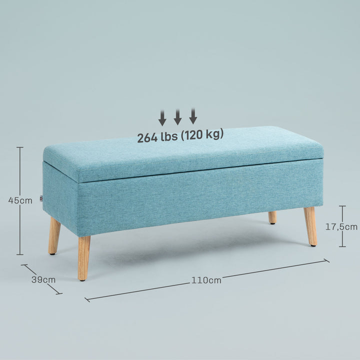 Bænk med opbevaring, op til 220 kg, linnedlook, 110 x 39 x 45 cm, blå