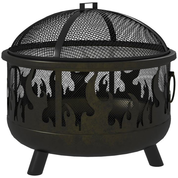 Bålskål, inklusive gnistbeskyttelse, 1 ildstok, 61,5 cm x 52 cm, sort