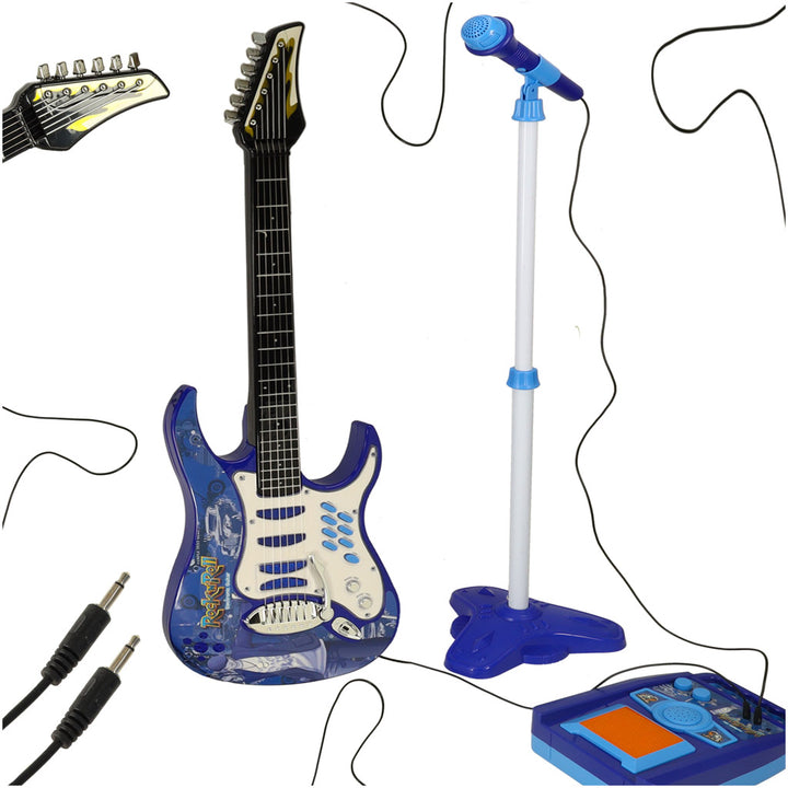 Elektrisk rockguitar med forstærkermikrofon til børn, blå