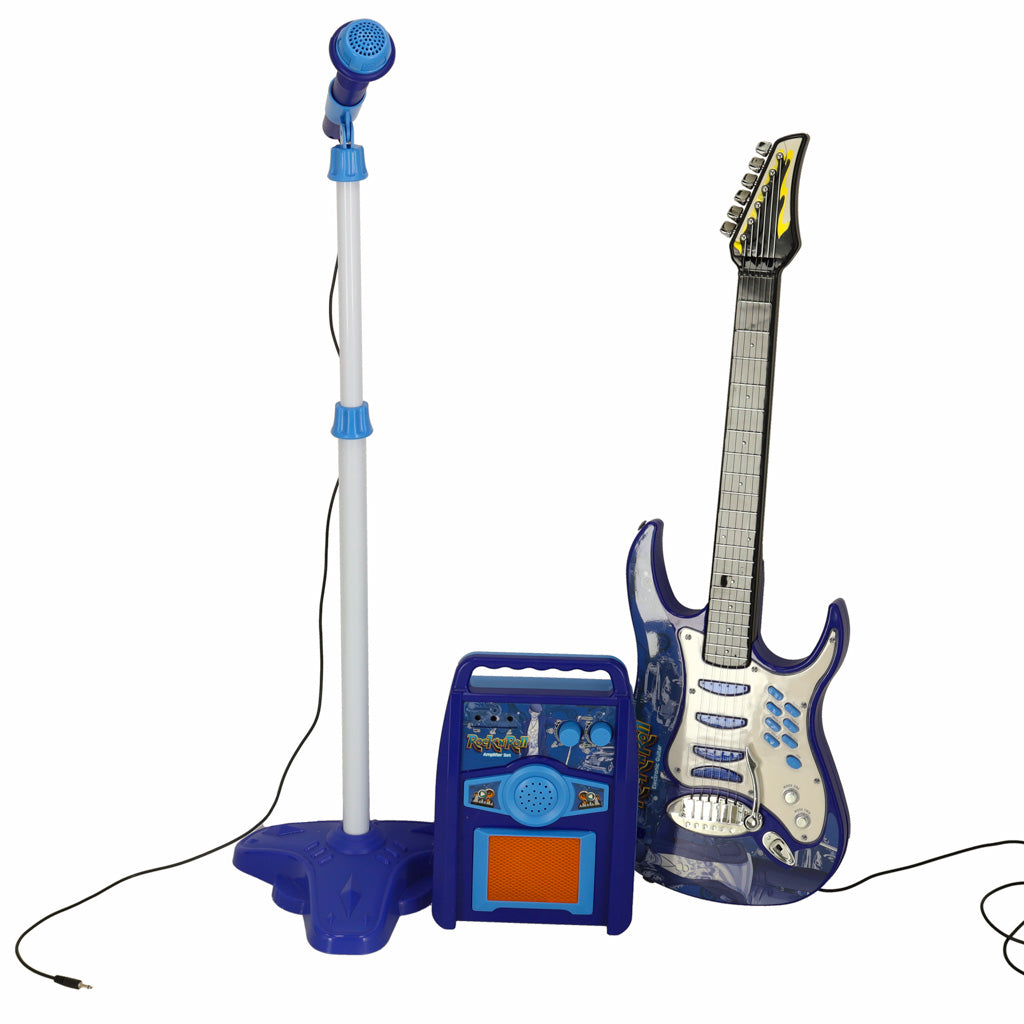 Elektrisk rockguitar med forstærkermikrofon til børn, blå