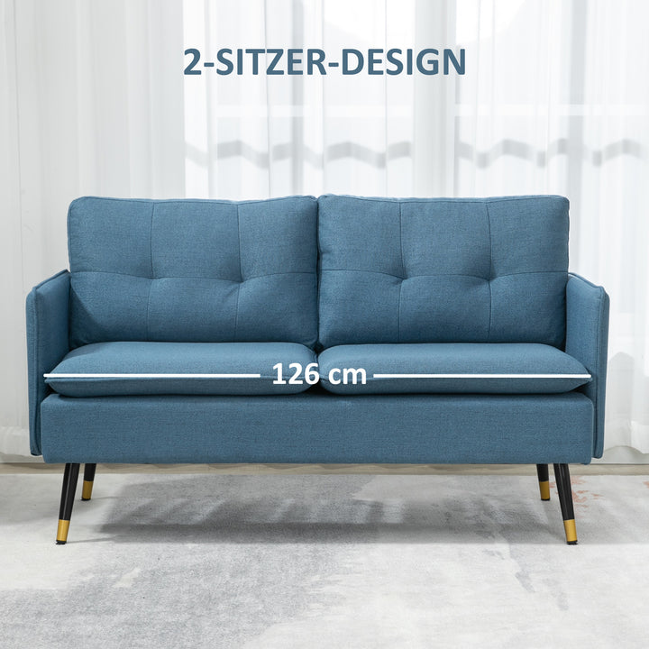 2-Personers sofa i retrodesign, med knapsyninger, sofa, linnedlook, mørkeblå